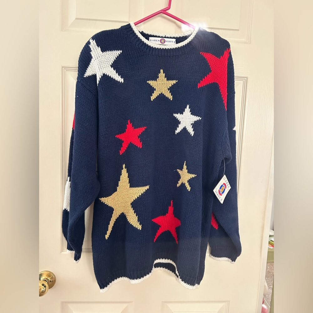Karen Scott II Womens Vintage Size 2X Long Sleeve Patriotic Style Sweater NWT